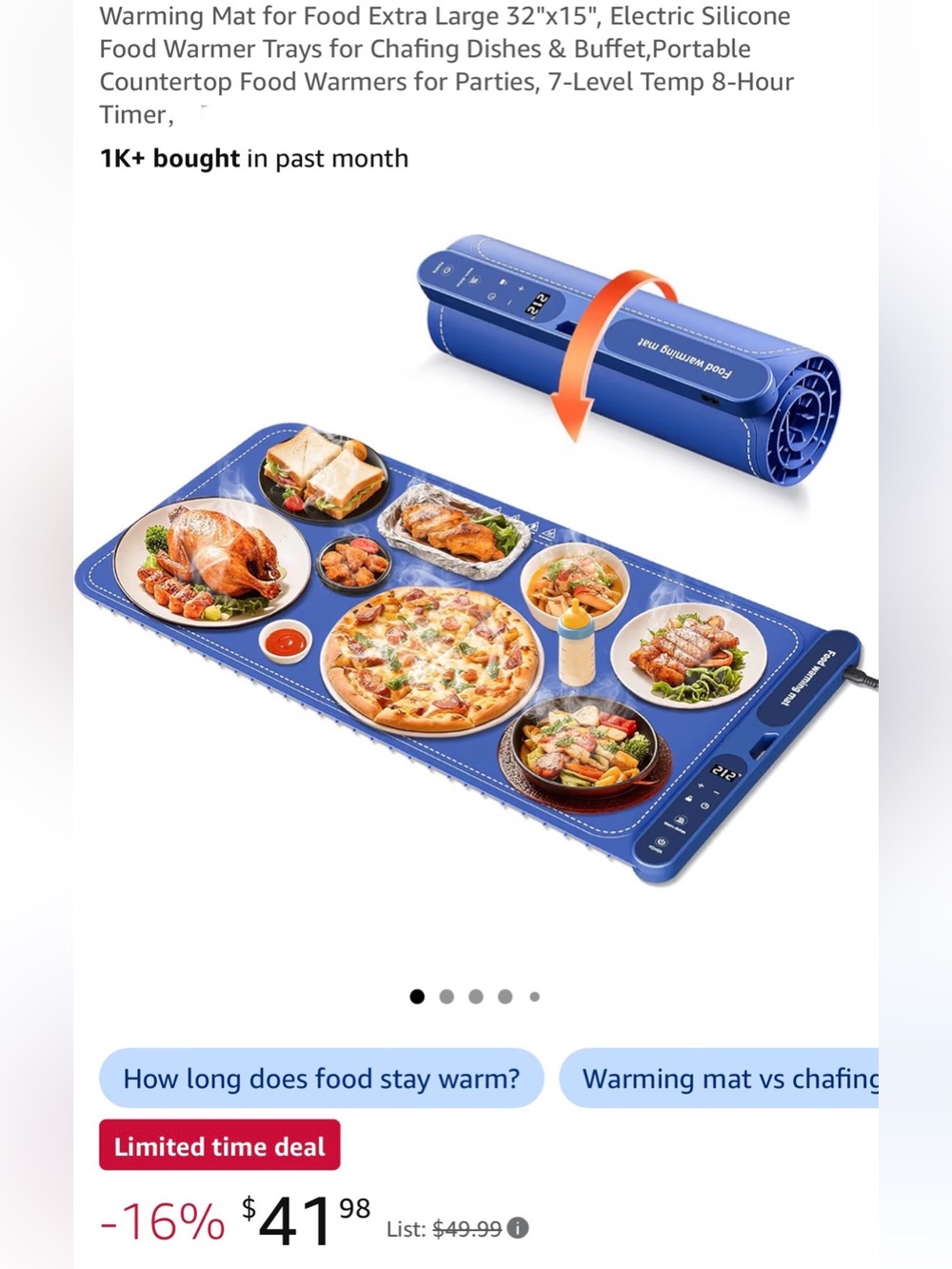 Warming Mat Electric Silicone Food Warming Tray. $49.99 on sale $41.98 Blue